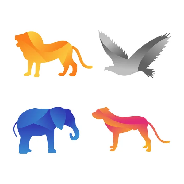 Animales salvajes animales de la selva logotipo silueta de polígono geométrico carácter abstracto y naturaleza arte gráfico creativo zoológico triángulo vector ilustración . — Archivo Imágenes Vectoriales