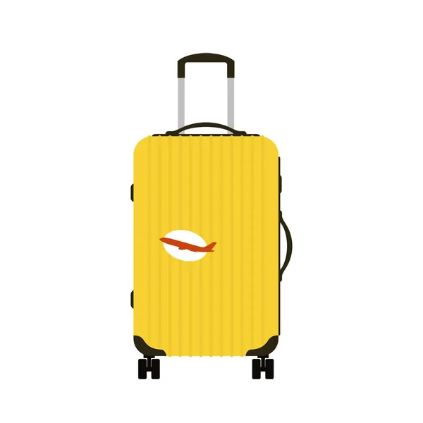 Viaje turismo moda equipaje o equipaje vacaciones manejar cuero gran maletín de embalaje y viaje destino caso bolso en ruedas vector ilustración . — Vector de stock