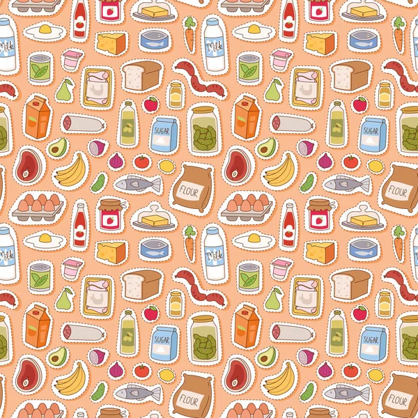 Everyday food icons patchwork vector seamless pattern