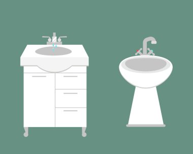 Banyo lavabo simgesi işlemi su tasarruf sembolleri hijyen ve temiz ev temizlik güzellik kurutma makinesi vektör çizim yıkama ile renkli.