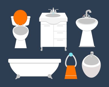 Banyo simgeler kümesi işlemi su tasarruf sembolleri hijyen koleksiyonu ve temiz ev temizlik güzellik kurutma makinesi vektör çizim yıkama ile renkli.
