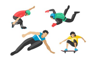 Vektör çizim atlama extremesilhouettes resimde hayat hızını skydiver kaykaycı paten wakeboard sörf flyboard kaykay