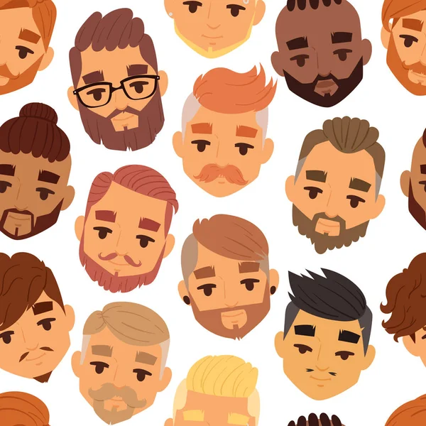 Caractère barbu homme visage avatar mode hipster tête de coiffure avec moustache vecteur illustration motif sans couture — Image vectorielle