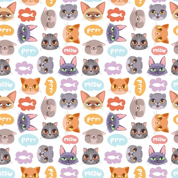 Cats vector heads illustration seamless pattern — Stock Vector