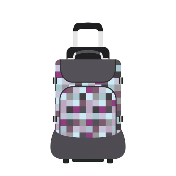 Viaje turismo moda equipaje o equipaje vacaciones manejar cuero gran maletín de embalaje y viaje destino caso bolso en ruedas vector ilustración . — Vector de stock