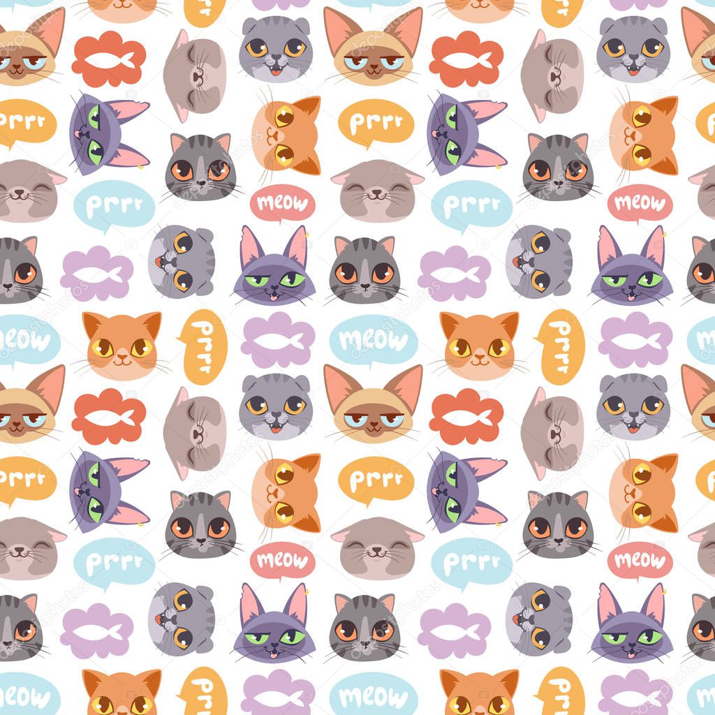 Cats vector heads illustration seamless pattern