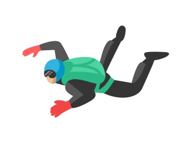 Skydiver adam paraşütçü aşırı spor özgürlük düz karakter vektör çizim paraşüt paraşütle atlama atlama hız adrenalin uçan düşen aşırı