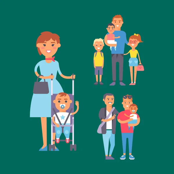 Familia personas adultos felicidad sonriente grupo juntos crianza concepto y padre casual, alegre, estilo de vida feliz carácter vector ilustración . — Archivo Imágenes Vectoriales