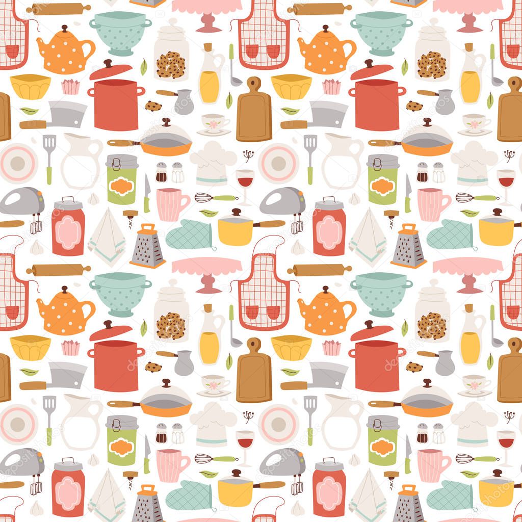 Kitchen set icon seamless pattern