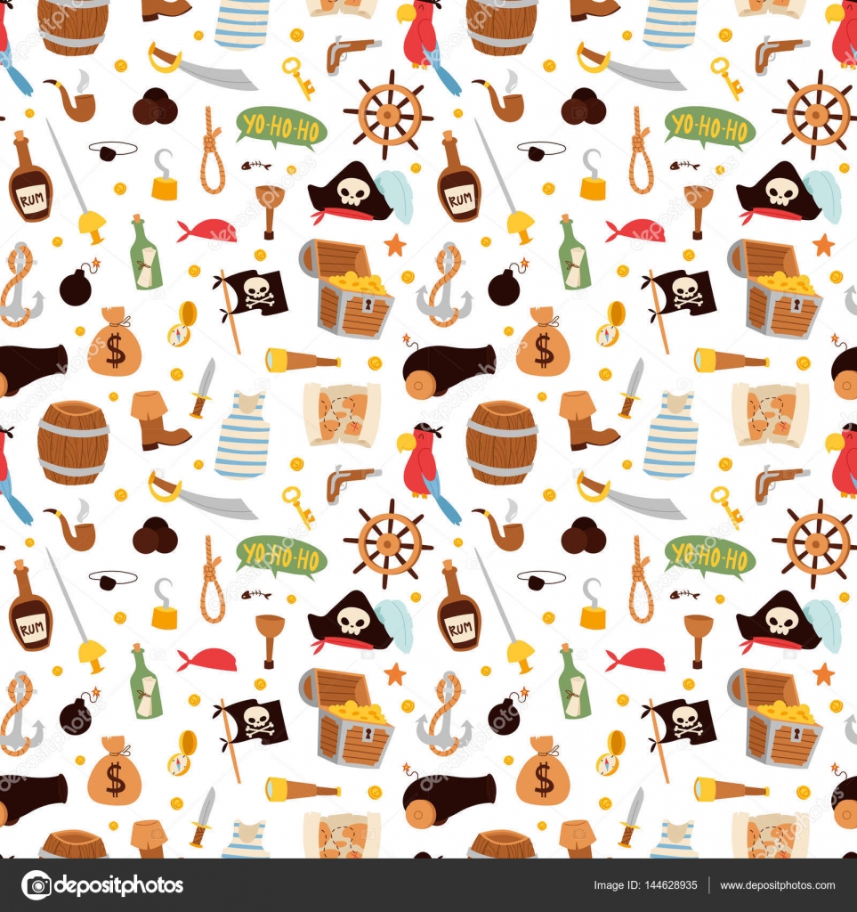 Pirate stickers icons vector seamless pattern — Stock Vector © adekvat
