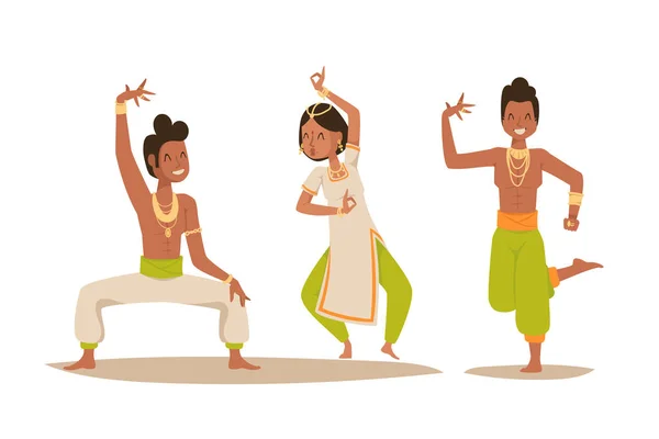 Mujer india hombre danza vector aislado bailarines silueta iconos personas India danza espectáculo fiesta película, dibujos animados cine belleza chica sari ilustración — Archivo Imágenes Vectoriales