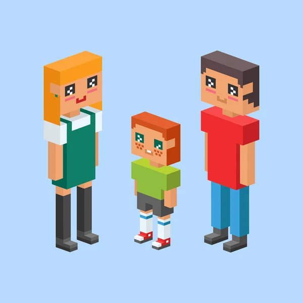 3d isometric family couple children kids people concept flat icons flirting love first date parenting together vector square illustration man woman — Stock Vector