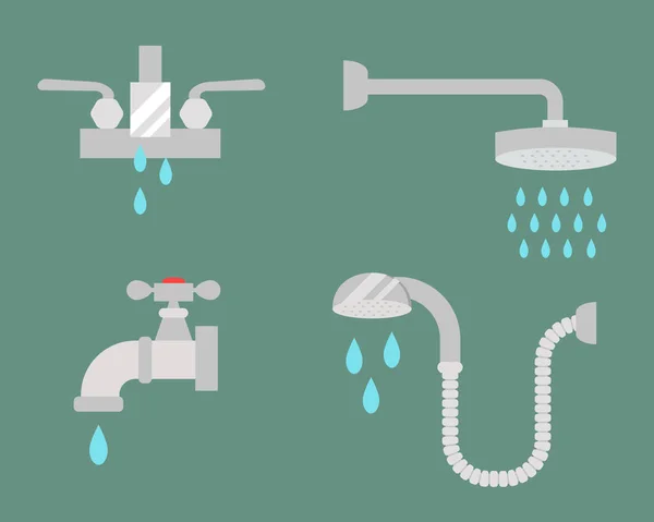 Badrum dusch ikoner med processen vatten besparingar symboler konceptet hygien insamling och ren hushåll tvätt silver torktumlare vektorillustration. — Stock vektor