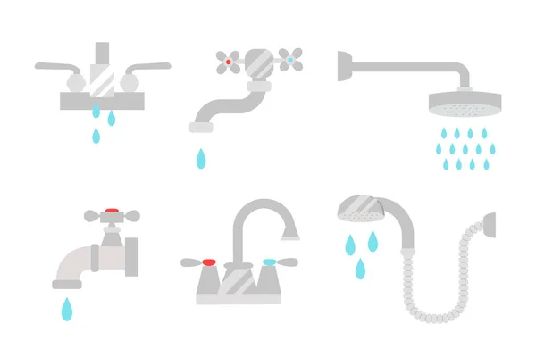 Bathroom shower icons with process water savings symbols concept hygiene collection and clean household washing silver dryer vector illustration. — Stock Vector