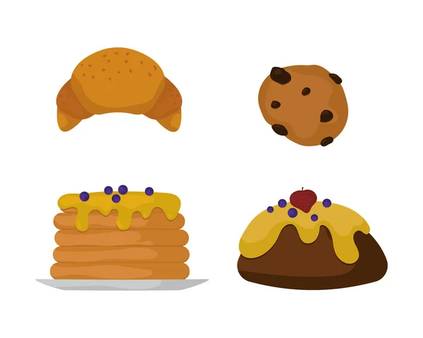 Свитки пищевой пекарни десерт сахарные кондитерские леденцы дизайн и закуски шоколадный торт красочные праздничные конфеты карамельные иконки векторные иллюстрации . — стоковый вектор