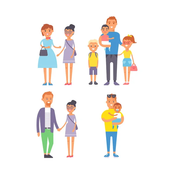 Familie mensen volwassen geluk groep samenhorigheid ouderschap concept en casual ouder, vrolijke, lachende levensstijl gelukkig karakter vectorillustratie. — Stockvector