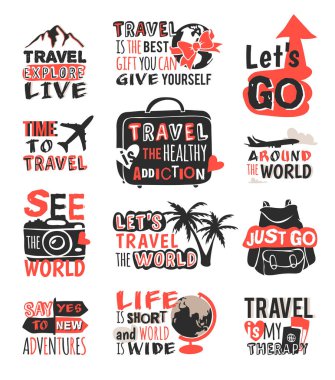 Motivasyon rozet vektör ifadeler metin seyahat