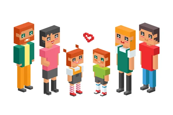 3d isometric family couple children kids people concept flat icons flirting love first date parenting together vector square illustration man woman — Stock Vector