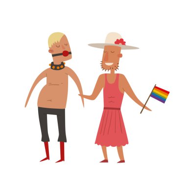 Eşcinsel gay ve lezbiyen insanlar evlilik adam, kadın aile ve renkleri özgür aşk töreni topluluk karakter hoşgörü sembolü vektör çizim çiftler..