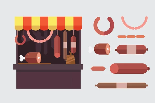 Meat shop stall with meats products — Stock Vector
