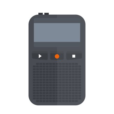 Kaydedici veya dictaphone simge elektronik cihaz cep medya röportaj beyaz vektör illüstrasyon mikrofon ses ses ses donanımı üzerinde izole bant