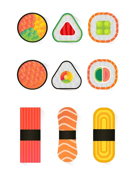 Ensemble de sushis vectoriels et rouleaux isolé sur fond blanc — Image vectorielle