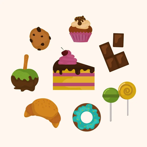 Snoep voedsel bakkerij dessert zoetwaren lollipop ontwerp suiker en chocolade cake kleurrijke vakantie snoep karamel pictogram vectorillustratie snack. — Stockvector