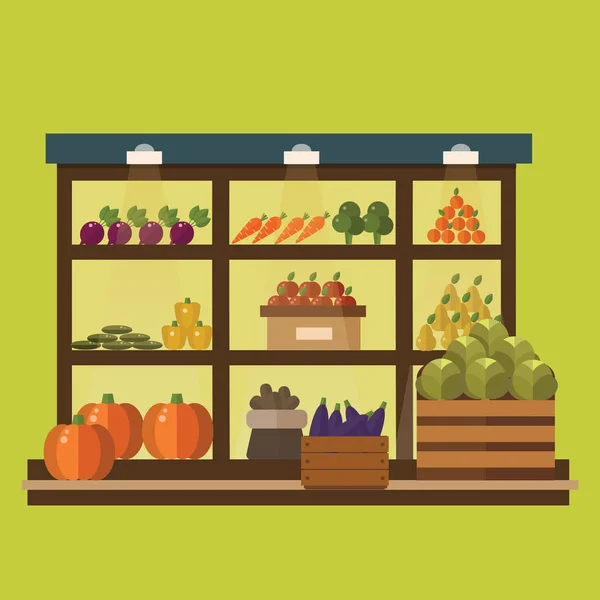 Kram sklep owocowo -warzywny. — Wektor stockowy