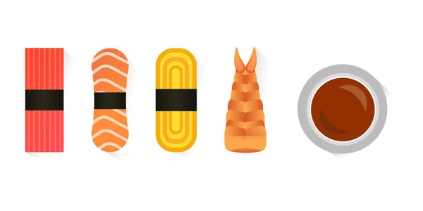 Set de sushi y rollos vectoriales aislados sobre fondo blanco — Vector de stock