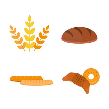 Vektör taze pişmiş ekmek ürünleri simgeler izole dizi yemek ekmek buğday somun çavdar tahıl yemek kahvaltı lezzetli baget tahıl beslenme organik kruvasan