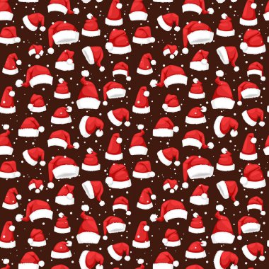 Noel Baba Noel Şapkası Vektör Çizimi Kusursuz Desen