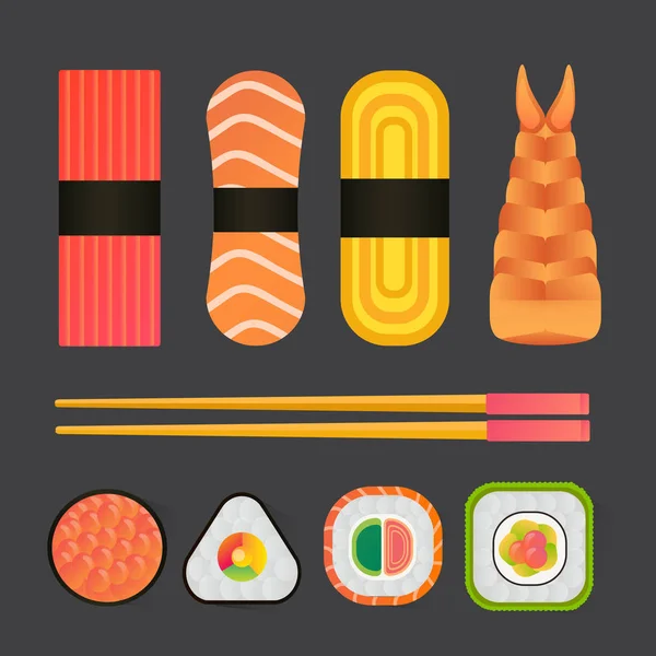 Wektor zestaw sushi i rolki na białym tle — Wektor stockowy