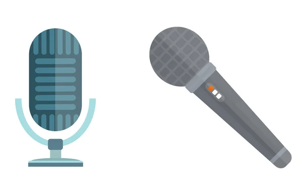 Mikrofon Vektor Ikone isoliert Interview Musik TV Web-Übertragung Vocal Tool Show Stimme Radio Übertragung Audio Live-Aufnahme Studio Ton Medien eingestellt — Stockvektor