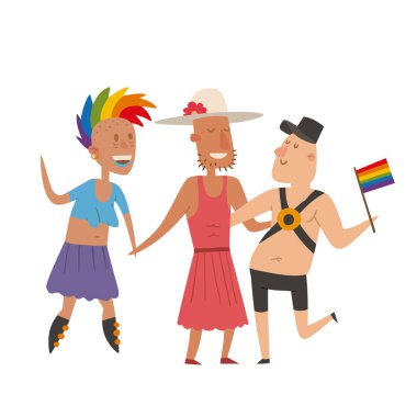 Eşcinsel gay ve lezbiyen insanlar evlilik adam, kadın aile ve renkleri özgür aşk töreni topluluk karakter hoşgörü sembolü vektör çizim çiftler..