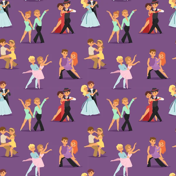 Пары танцующие романтический человек люди танцуют мужчина с женщиной плавный вектор шаблона бесшовный шаблон — стоковый вектор