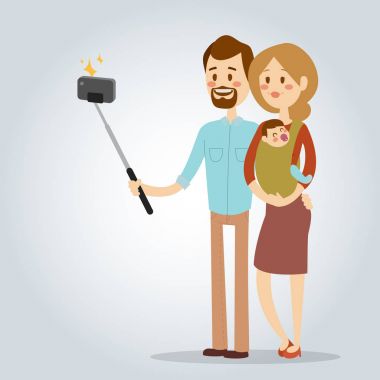 Vektör çizim karakter fotoğraf yaşam tarzı hipster akıllı düz kamera smartphone kişi resim genç çift aile Selfie insanlar izole