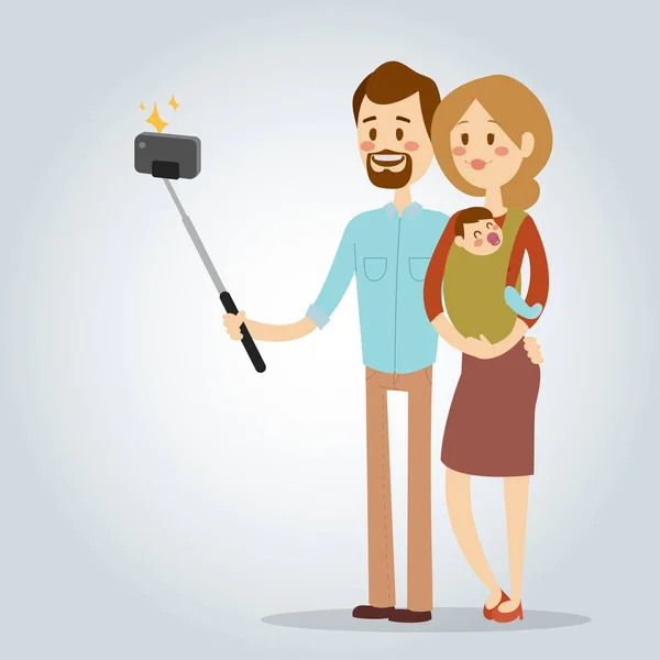 Selfie persone isolato vettore illustrazione personaggio foto stile di vita hipster smart flat camera smartphone persona foto giovane coppia famiglia — Vettoriale Stock