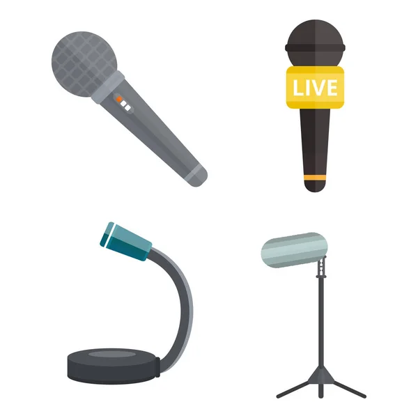 Microphone vector icon isolated interview music TV web broadcasting vocal tool show voice radio broadcast audio live record studio sound media set — Stock Vector