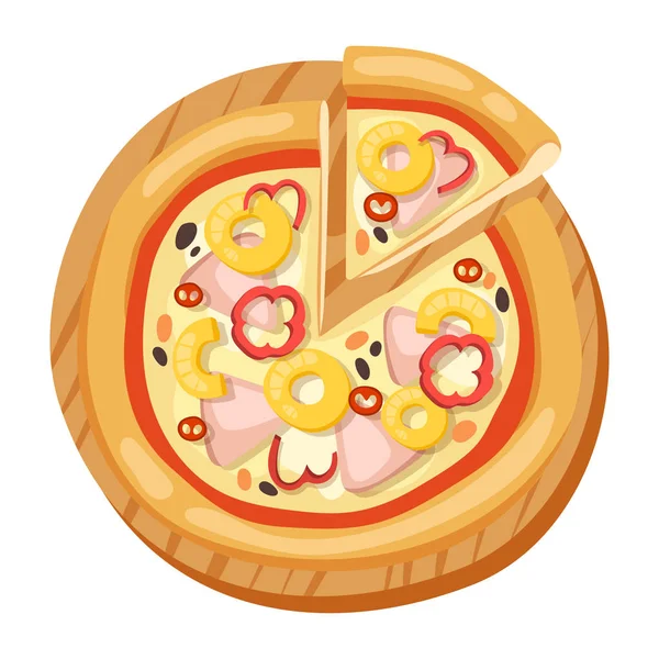 Pizza platt ikoner isolerade vektor illustration bit slice pizzeria mat menyn mellanmål på vit bakgrund ingrediensen leverera — Stock vektor