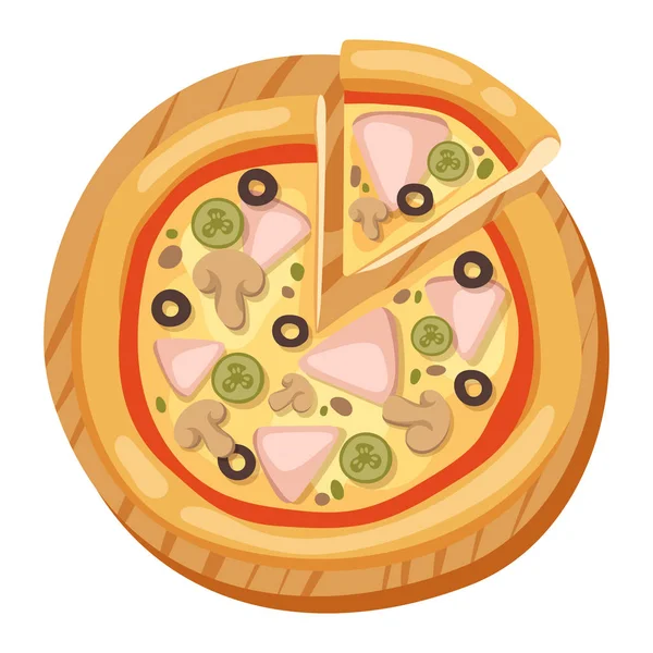 Pizza ícones planos isolado vetor ilustração peça fatia pizzaria menu de alimentos lanche no ingrediente de fundo branco entregar — Vetor de Stock