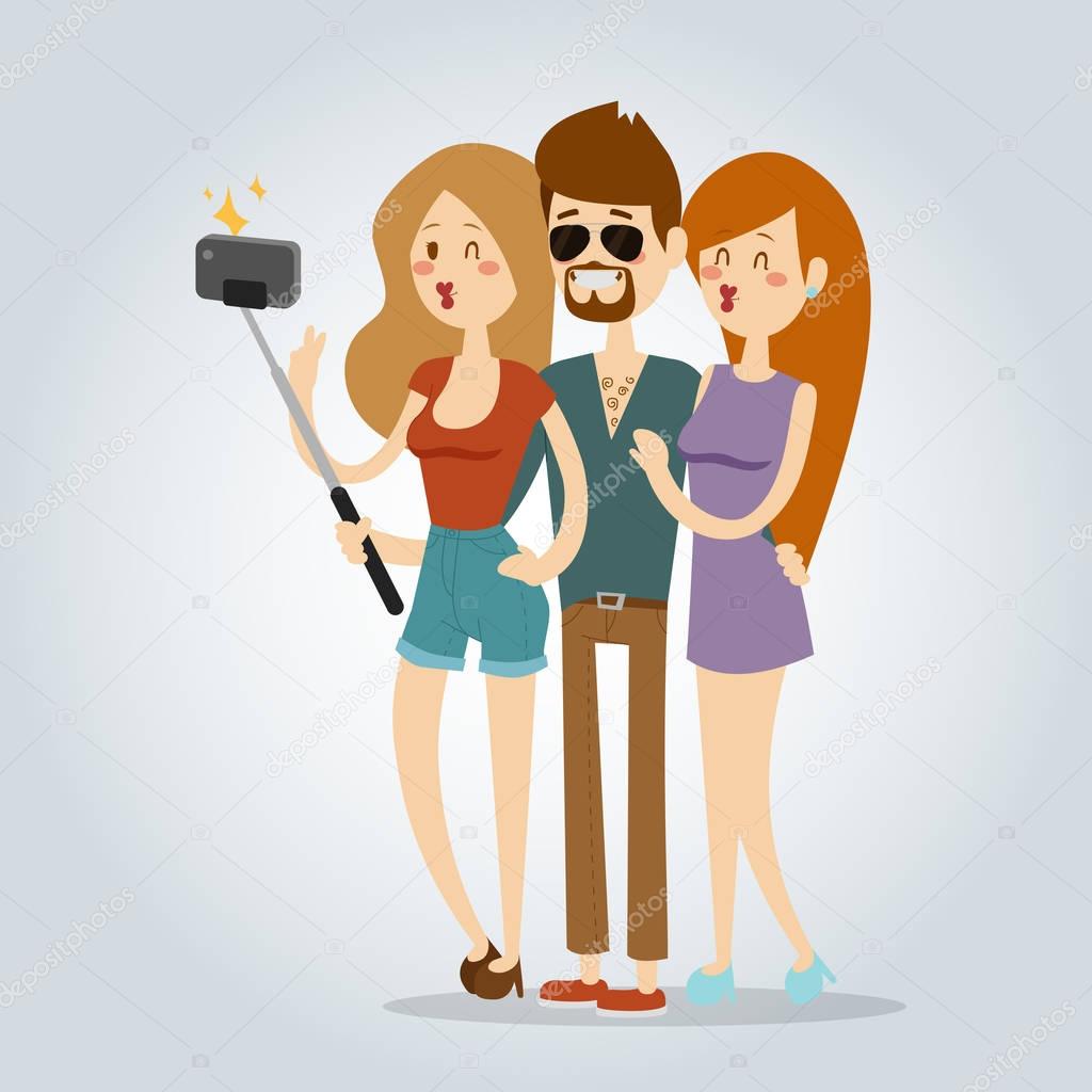 Selfie people isolated vector illustration character photo lifestyle hipster smart flat camera smartphone person picture young couple friends