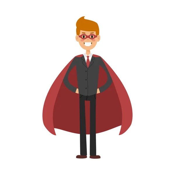 Obchodní muž charakter vektorové ilustrace úspěch kreslené moc koncept podnikatel silná osobnost silueta vůdce tým superhrdinů — Stockový vektor