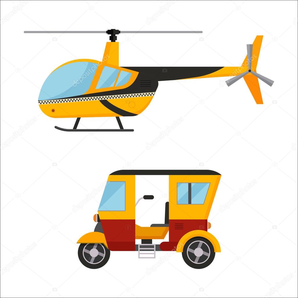 Yellow taxi helicopter bus vector illustration air transport flight fly landing pilot isolated propeller symbol icon passenger business object service