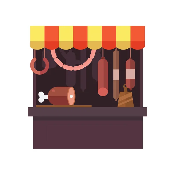 Meat shop stall with meats products — Stock Vector