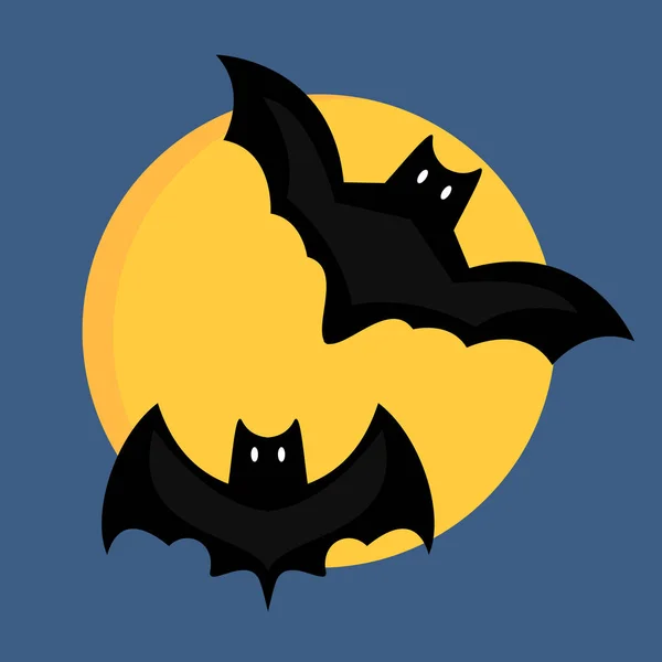蝙蝠卡通飞行野生哺乳动物符号怪异恐怖动物和神秘黑色挥舞万圣节鸟对满月背景矢量图. — 图库矢量图片