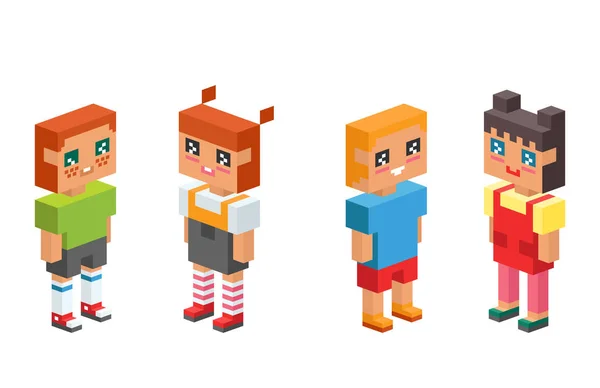 3d isometrico bambini bambini persone concetto piatto icone insieme vettore quadrato illustrazione m femmina maschio — Vettoriale Stock
