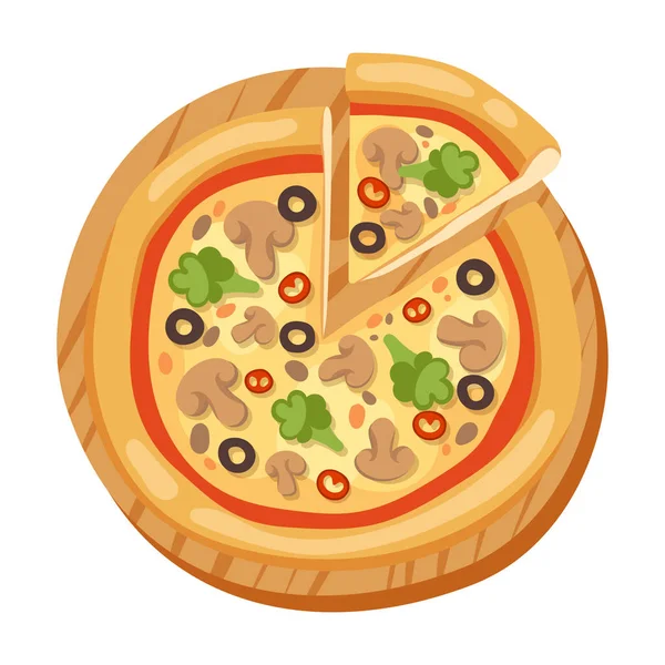 Pizza ícones planos isolado vetor ilustração peça fatia pizzaria menu de alimentos lanche no ingrediente de fundo branco entregar —  Vetores de Stock