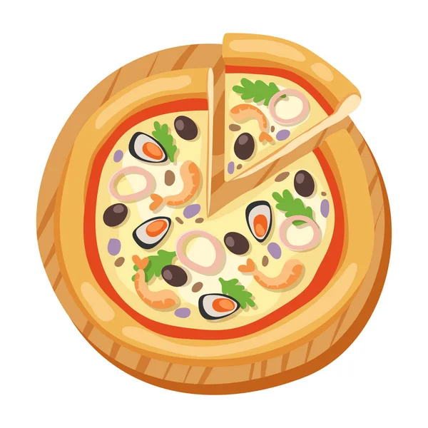Pizza platt ikoner isolerade vektor illustration bit slice pizzeria mat menyn mellanmål på vit bakgrund ingrediensen leverera — Stock vektor