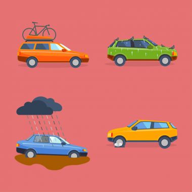 Araba kazasında çarpışma trafik sigorta Emanet otomobil acil afet ve acil afet hız onarım ulaşım vektör çizim.
