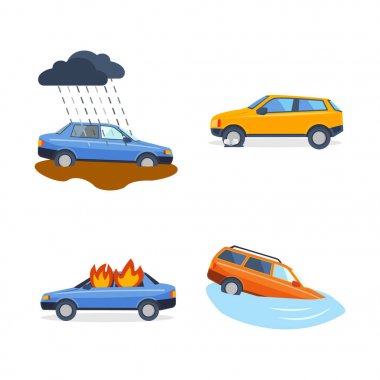 Araba kazasında çarpışma trafik sigorta Emanet otomobil acil afet ve acil afet hız onarım ulaşım vektör çizim.